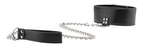 Чёрный двусторонний ошейник с поводком Shots Media BV Reversible Collar with Leash OU188BLK