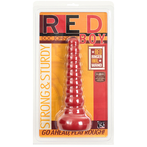 Ребристая красная анальная втулка Doc Johnson Red Boy Anal Wand Butt Plug 0901-07-CD (21,3 см)