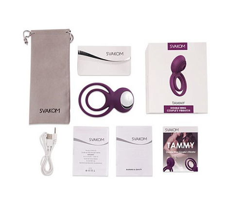 Фиолетовое эрекционное виброкольцо с подхватом мошонки Svakom Tammy S38