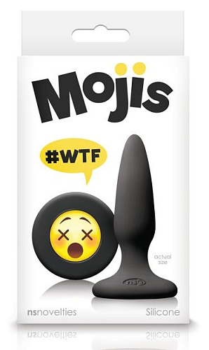 Чёрная силиконовая пробка NS Novelties Emoji Face WTF NSN-0511-23 (8,6 см)