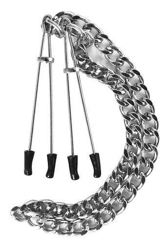 Серебристые зажимы на соски с цепочкой Blush Novelties Nipple Tweezers 520063