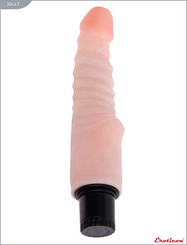 Телесный вибратор с рёбрышками и утолщением ствола у основания Eroticon 30447 (21 см)