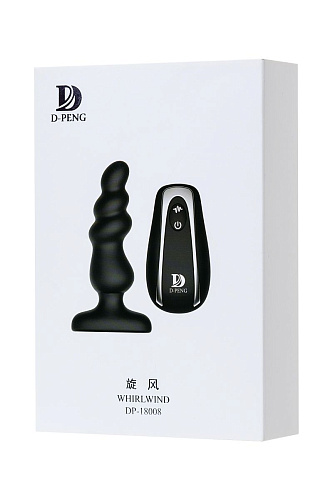 Чёрная анальная втулка с пультом D-PENG Whirlwind DP-18008 (12,2 см)