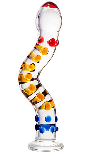 Изогнутый стеклянный фаллос с объемными точками Sexus 912041