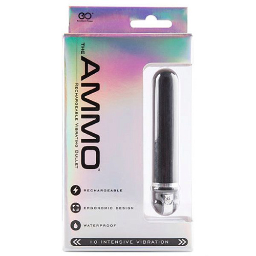 Чёрная удлиненная перезаряжаемая вибропуля NMC The Ammo 111767 (11,5 см)