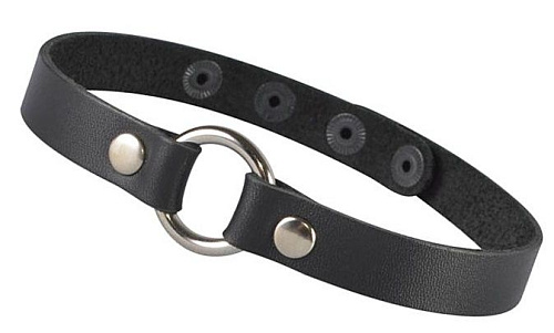 Чёрный кожаный чокер с колечком и заклепками Sitabella 3138-1