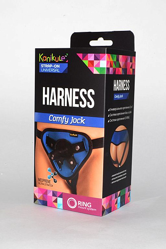 Сине-чёрные трусики-джоки с плугом и кольцами Kanikule Strap-on Harness universal Comfy Jock KL-850503