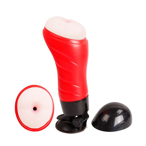 Красно-чёрный мастурбатор-анус с вибрацией и присоской Baile Delia BM-00900T46Z-1