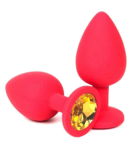 Красная силиконовая анальная пробка с оранжевым стразом Vandersex 122-1RO (6,8 см)