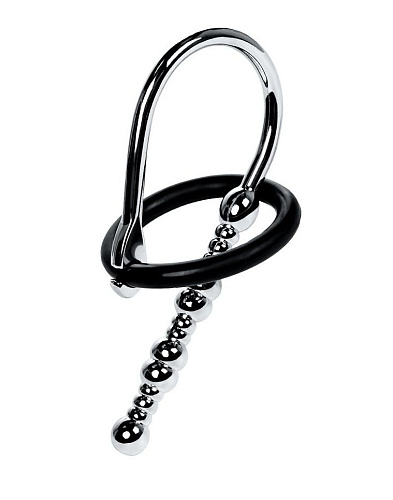 Стальной уретральный плаг-бусины с мягким фиксириющим кольцом ToyFa Metal 717302