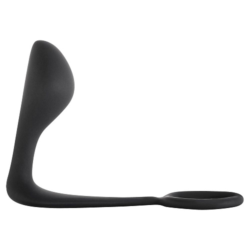 Чёрное эрекционное кольцо с анальной пробкой Lola toys Button Anal Plug 4216-01Lola