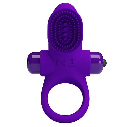 Фиолетовое эрекционное виброкольцо в клиторальной щеточкой Baile Vibrant Penis Ring II BI-210205-1