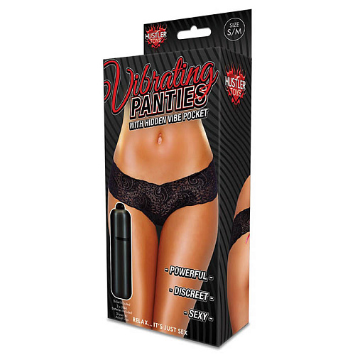 Ажурные чёрные трусики-тонг с вибропулей Hustler HVP01 (размер S-M)