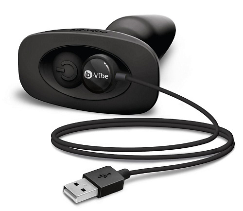 Чёрная вибровтулка с ротацией шариков b-Vibe RIMMING REMOTE CONTROL PLUG BLACK BV-001-BLK (15,2 см)