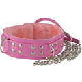 Розовый лаковый ошейник с заклепками и цепочкой Sitabella 5024-50