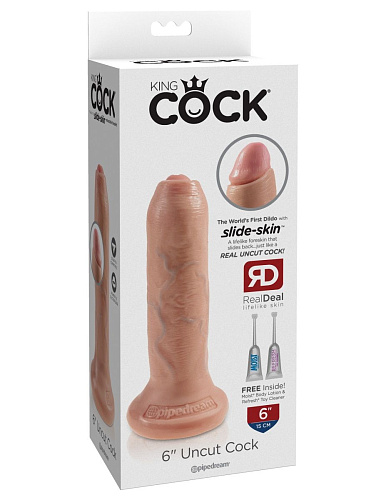 Телесный необрезанный фаллоимитатор на присоске Pipedream 6 Uncut Cock PD5560-21 (16,5 см)