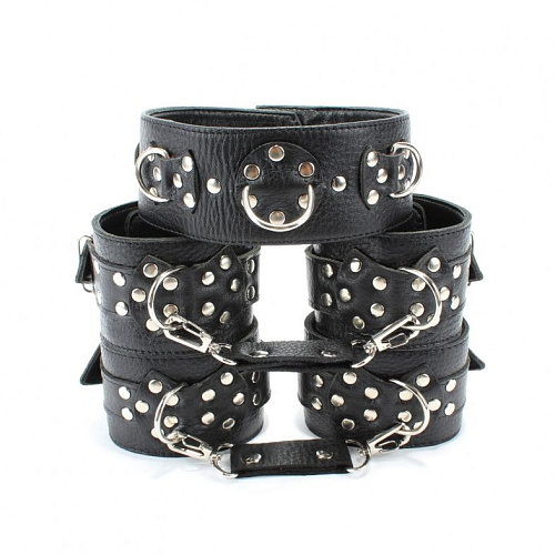 Комплект кожаных БДСМ-аксессуаров с клёпками БДСМ арсенал 53003ars