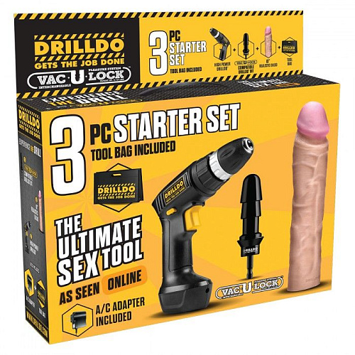 Чёрный с бежевым секс-набор из 3 предметов Drilldo STARTER SET 3 PIECE DDS-001