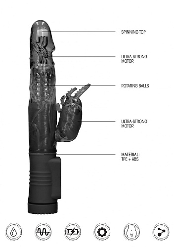 Чёрный вибратор-кролик Shots Media BV Rotating Beetle SHTO005BLK (22 см)