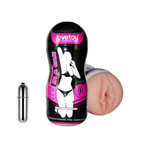 Мастурбатор-вагина телесного цвета Lovetoy Sex In A Can Vibra Vagina Tunnel 3600506-02
