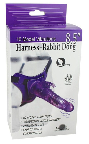 Телесный страпон на чёрных трусиках Howells 10 Mode Vibrations 8.5 Harness Rabbit Dong 92004flesh (19 см)