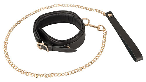 Чёрный кожаный ошейник с поводком Orion Leather Collar and Leash 20306671001