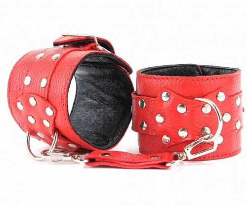 Красные кожаные наручи БДСМ арсенал 51014