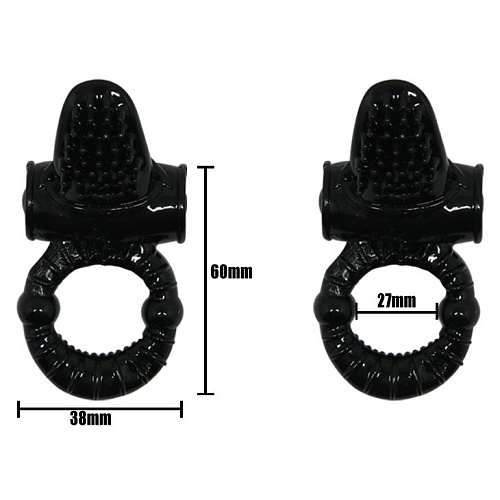 Чёрное эрекционное кольцо с вибрацией и щеточкой для клитора Baile BI-014081-1