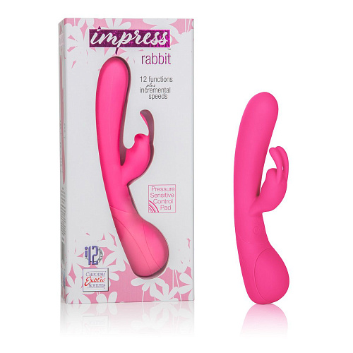 Розовый вибромассажёр со стимуляцией клитора California Exotic Novelties Impress Rabbit SE-4425-04-3 (18 см)