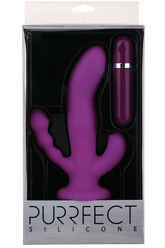 Фиолетовый вибратор с двумя дополнительными отростками Dream Toys PURRFECT SILICONE 3WAYS VIBRATOR 6.5INCH 20800 (17 см)