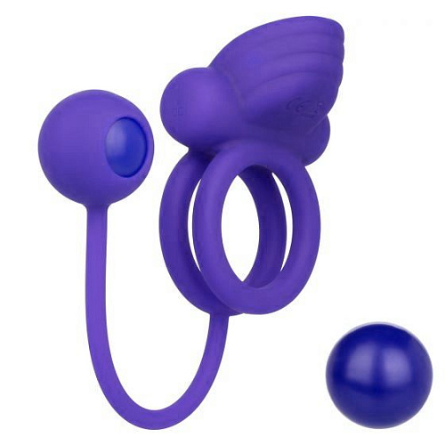 Фиолетовое эрекционное кольцо с утяжелителем California Exotic Novelties Silicone Rechargeable Dual Rockin Rim Enhancer SE-1842-10-3