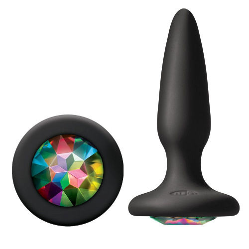 Чёрная анальная пробка с радужным кристаллом NS Novelties Glams Mini Rainbow Gem NSN-0510-79 (8,4 см)