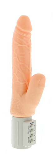 Телесный вибратор во встроенным пультом и клиторальным пальцем Seven Creations 220TH-BX (17 см)