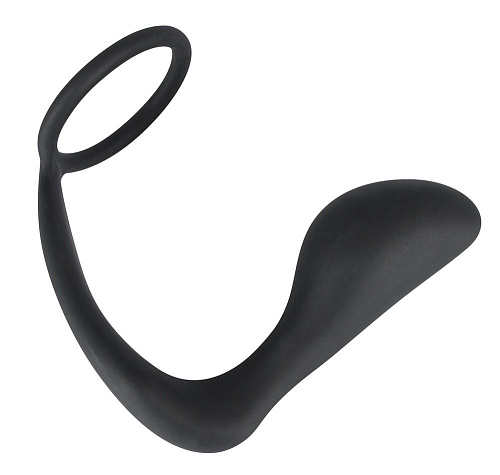 Чёрное эрекционное кольцо с анальной пробкой Orion Black Velvets Ring Plug 0516724