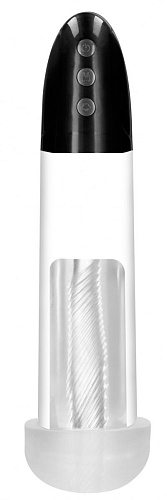 Прозачная автоматическая вакуумная помпа Shots Media BV Rechargeable Automatic Cyber Pump with Sleeve PMP033TRA