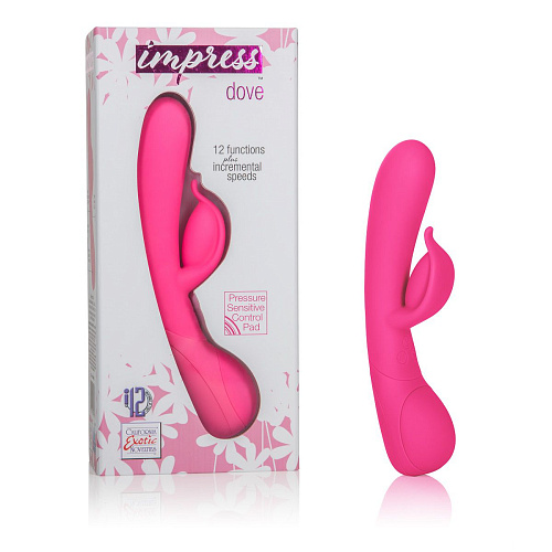 Розовый вибромассажёр со стимуляцией клитора California Exotic Novelties Impress Dove SE-4435-04-3 (18 см)