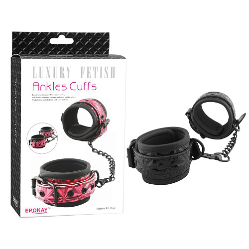 Чёрные кожаные оковы на ноги Ankles Cuffs Erokay EK-3105BLK