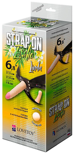 Чёрный пояс-трусики с 2 телесными насадками LOVETOY (А-Полимер) Exotic-Linda 331003 (17,5 см)