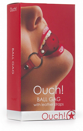 Красный пластиковый кляп-шар на кожаных ремешках Shots Media BV OU047RED