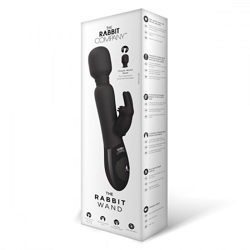 Чёрный жезловый вибратор с клиторальным отростком The Rabbit Company Wand Rabbit TRC-011BLK