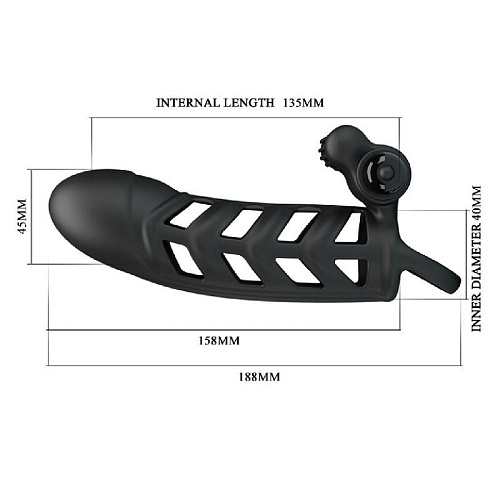 Чёрная насадка на пенис с вибропулей Baile Penis Sleeve II BI-026237 (18,8 см)