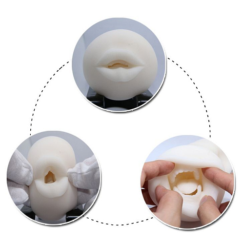 Мега-мастурбатор ротик золотисто-белого цвета с вибрацией и голосом Baile Sally BM-00900T50-2