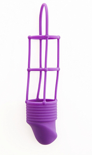 Фиолетовая насадка на пенис Shots Media BV Ribbed Cockcage Purple SHT211PUR