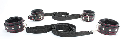 Чёрный бондажный набор с красной строчкой БДСМ арсенал 53023ars
