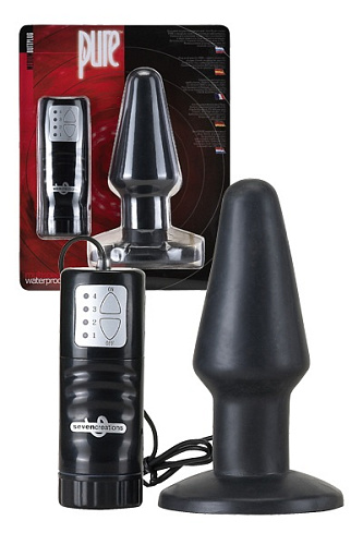 Большая чёрная водонепроницаемая анальная пробка с вибрацией Seven Creations 15-06BLK BCD GP (12,4 см)