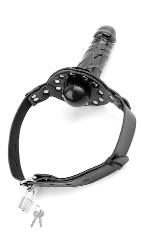 Чёрный кляп с фаллоимитатором Pipedream Deluxe Ball Gag with Dildo PD3853-00