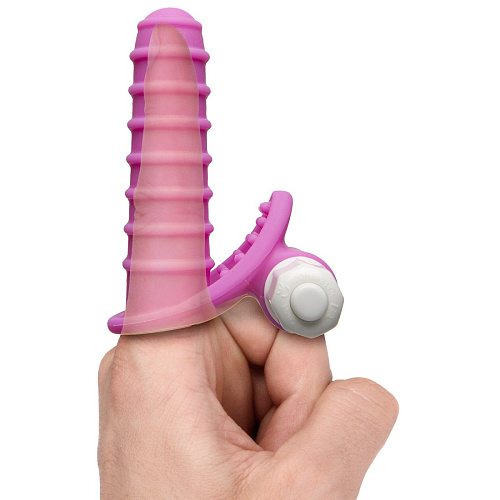 Розовая ребристая вибронасадка на палец Doc Johnson Mood Euphoric Ridged 1469-90-BX