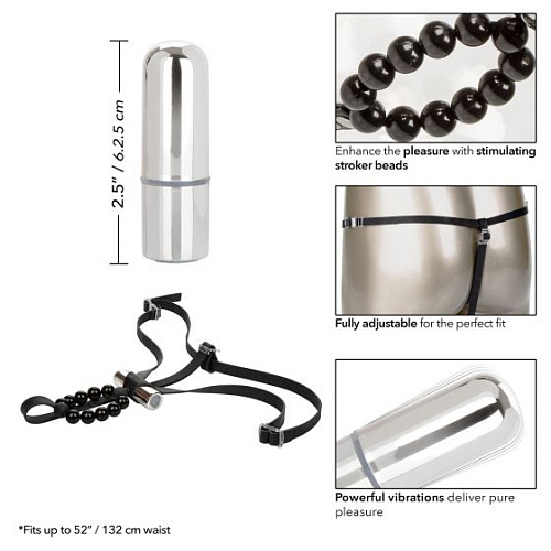 Чёрные стимулирующие трусики с вибрацией California Exotic Novelties Lovers Thong with Pleasure Beads SE-0060-60-3