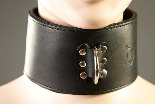 Чёрный кожаный ошейник на мягкой подкладке Подиум Р222