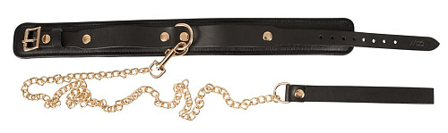 Чёрный кожаный ошейник с поводком Orion Leather Collar and Leash 20306671001